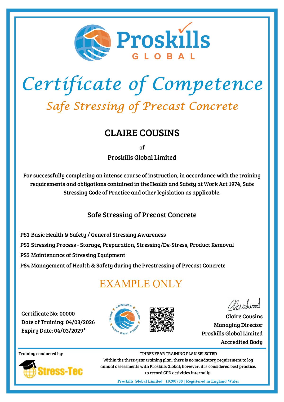 Example Certificate Competence